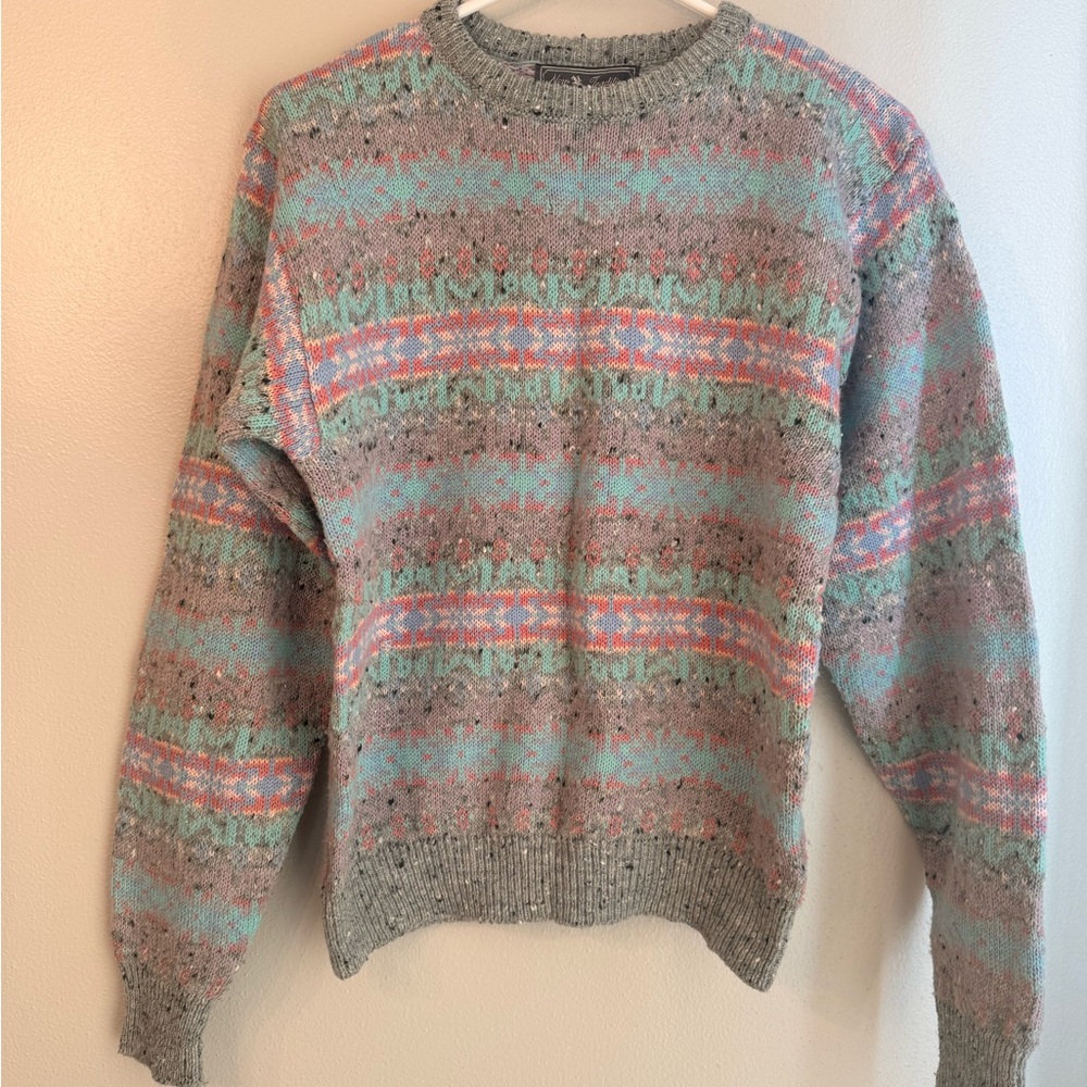 Brooks Multicolor Knit Crewneck Sweater - Gray, Mint, Pink